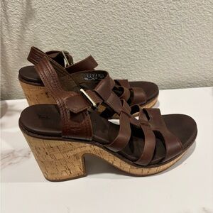 Timberland Brown Leather Cork Platform Sandals